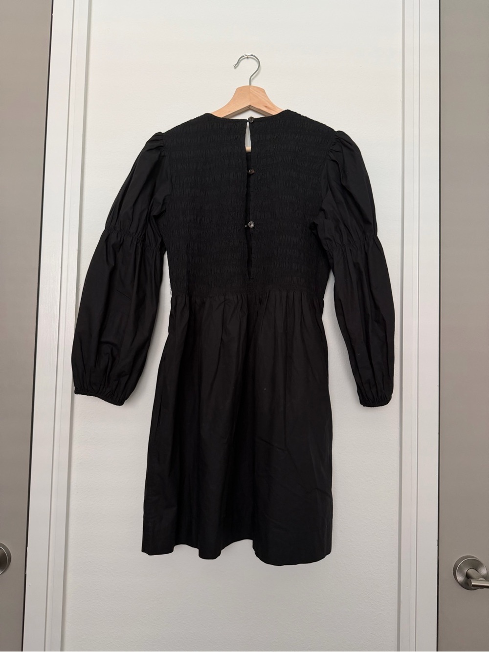 GANNI • black smocked poplin mini dress - Picture 2 of 5